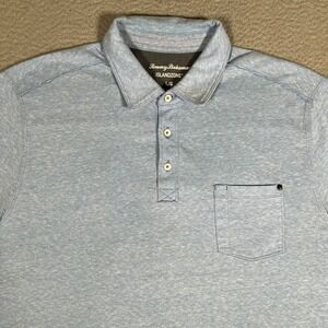 Tommy Bahama Shirt Mens Large Blue Island Zone Golf Polo Knit Casual Logo Pocket